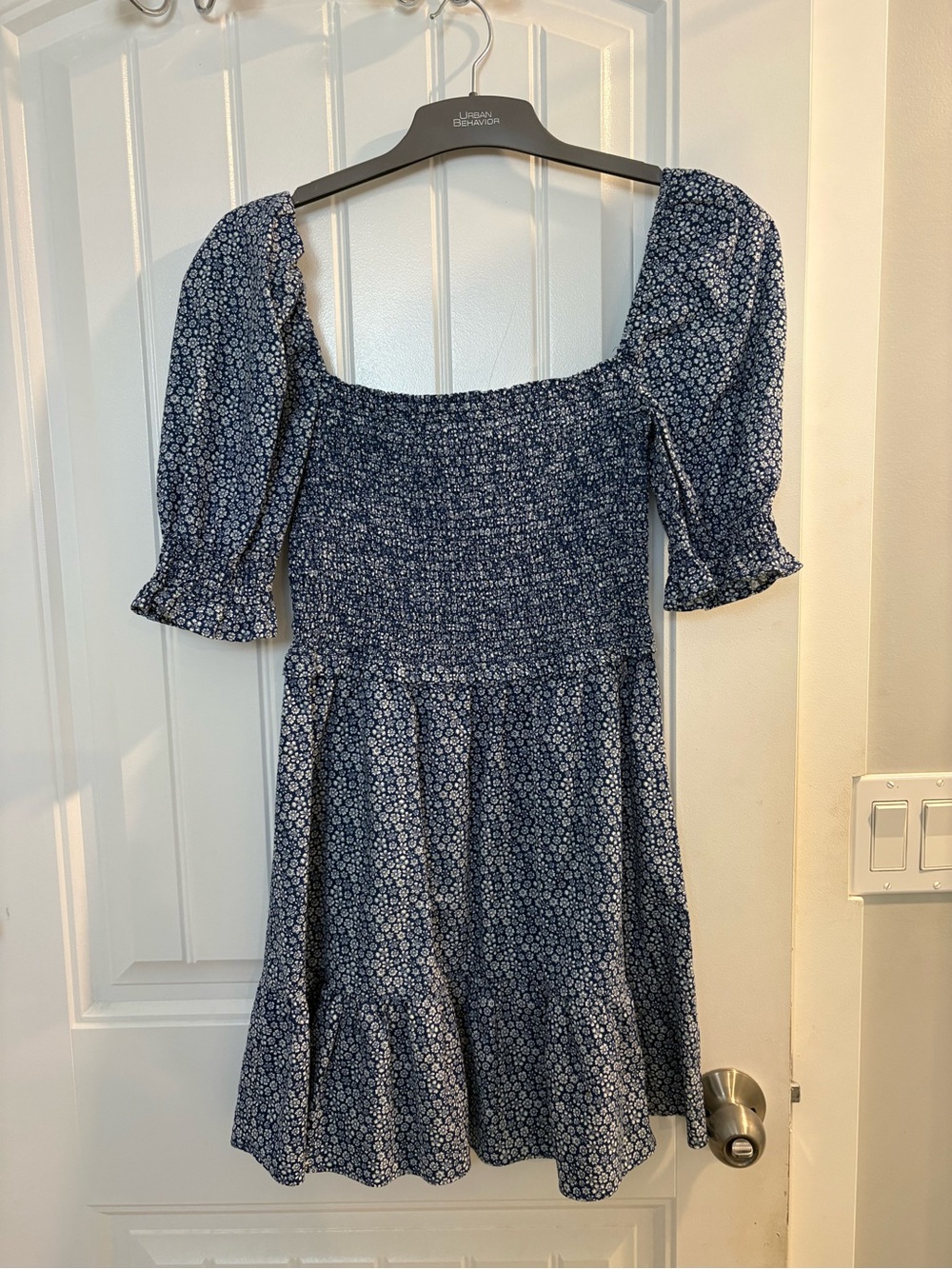 Wilfred Navy Floral Smocked Mini Dress